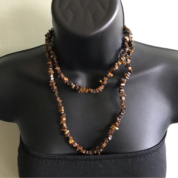 Jewelry - Necklace Tiger’s eye chip nuggets long necklace